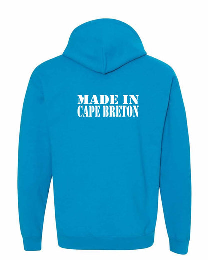 Made In Cape Breton White Left Chest and Back Pullover Hoodie