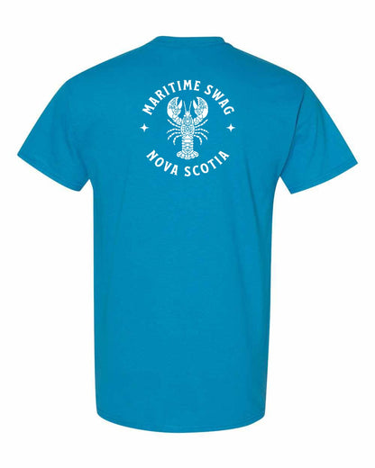 Maritime Swag Nova Scotia Mandala white Lobster Left Chest and Back mens-tee