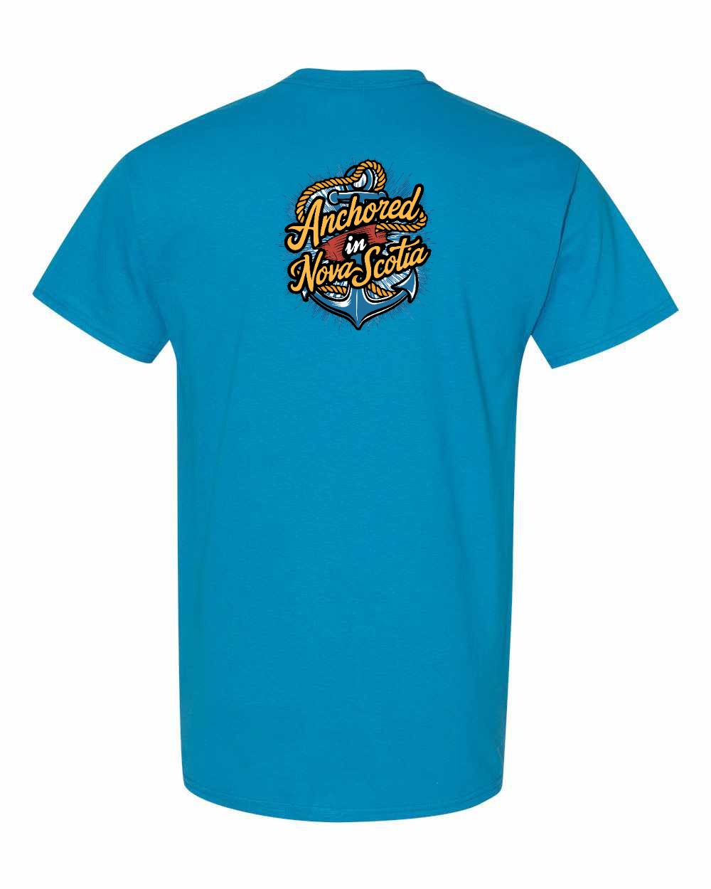 Anchored In Nova Scotia (Old Design) Left Chest and Back mens-tee