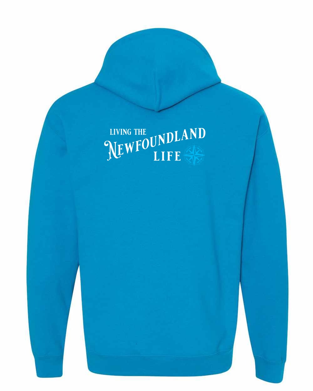 Living the NFLD Life blue Left Chest and Back Pullover Hoodie - Unisex