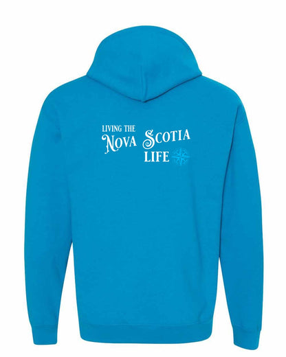 Living the Nova Scotia Life blue Left Chest and Back pullover