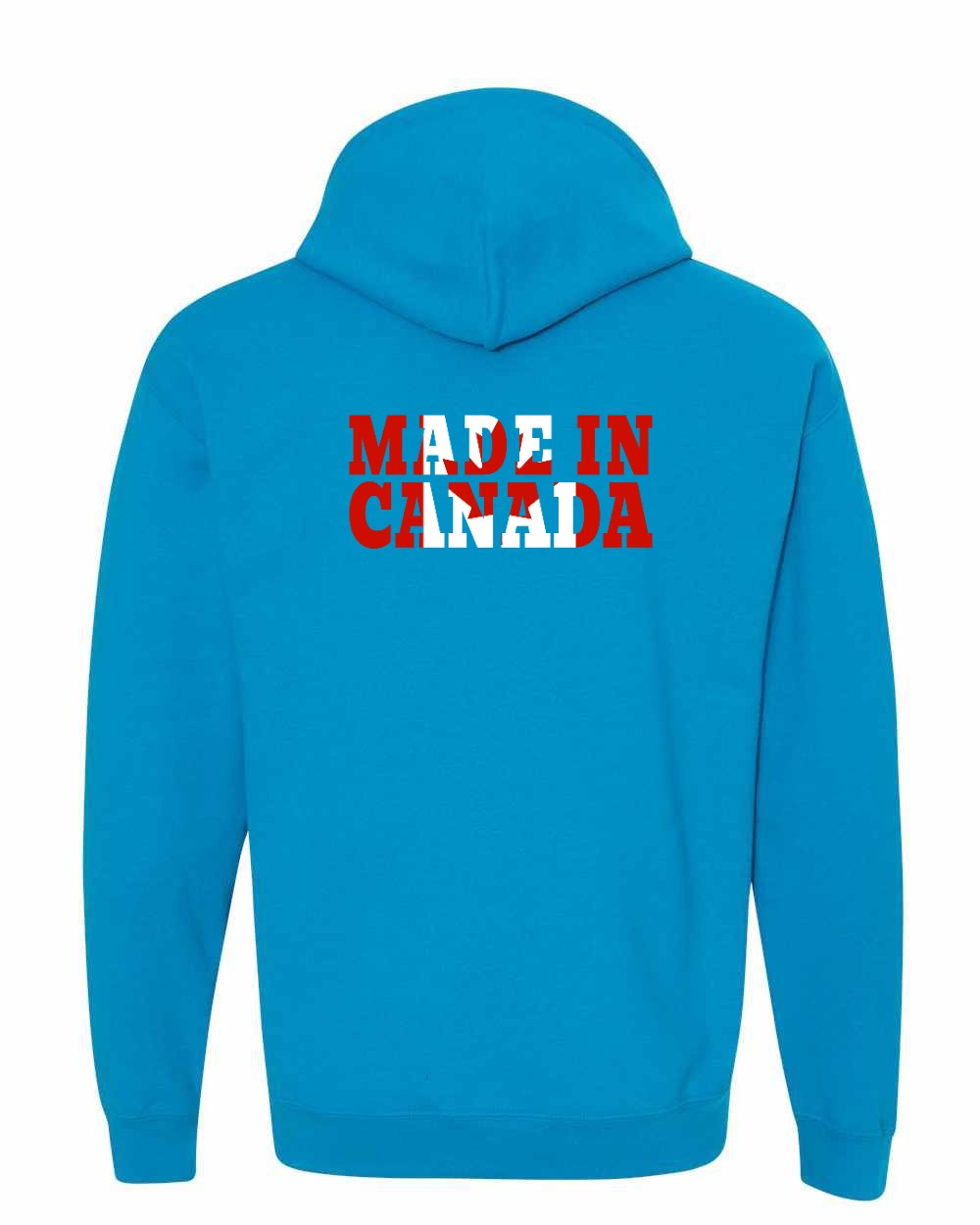 Made in Canada Flag Background Left Chest and Back Pullover Hoodie - Gildan Canada (sewn Internationally) - Unisex