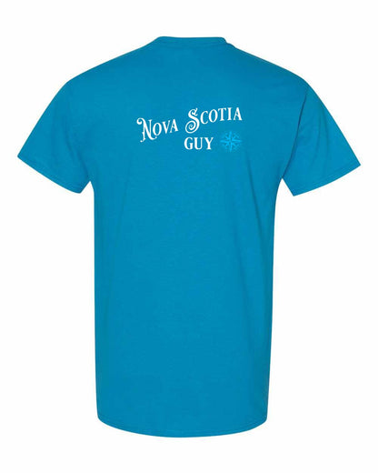 Nova Scotia Guy blue Left Chest and Back mens-tee