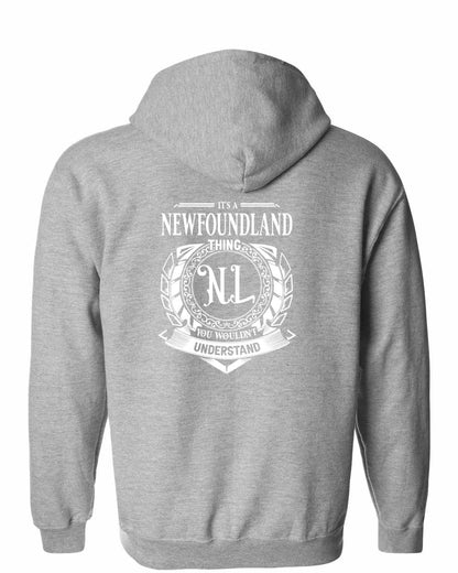 It's  A Newfoundland Thing Left Chest and Back Zip Hoodie