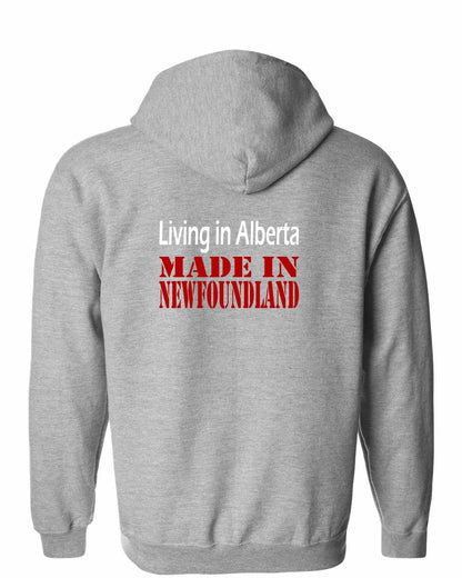Living Alberta Made in Newfoundland Left Chest and Back Zip Hoodie