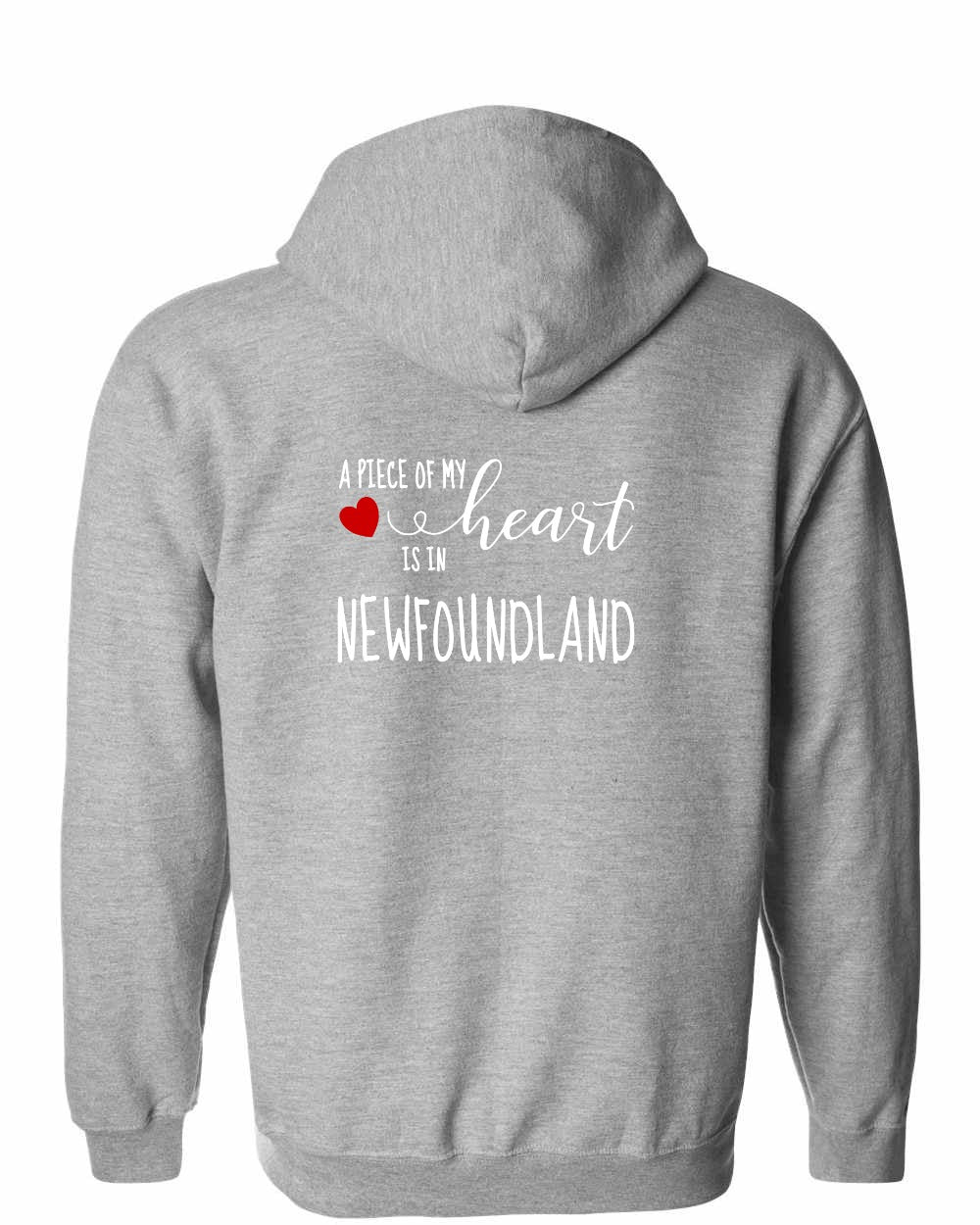 A piece of My heart in NFLD (Red Heart) Left Chest and Back Zip Hoodie - Unisex
