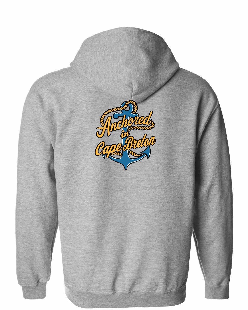 Anchored in Cape Breton (New Design) Left Chest and Back Zip Hoodie