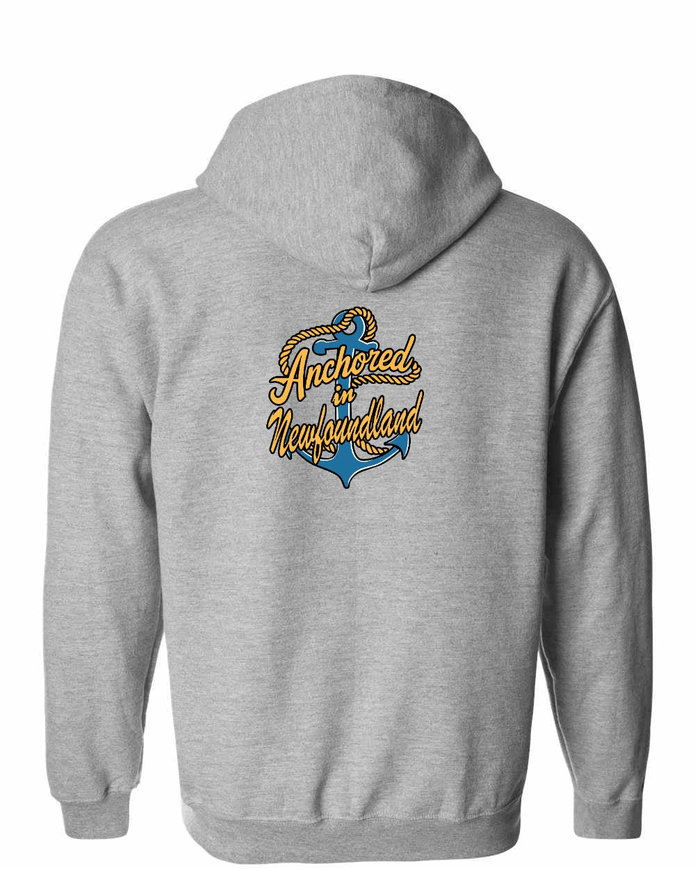 Anchored in Newfoundland (New Design) Left Chest and Back Zip Hoodie