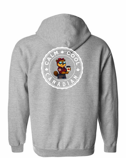 Calm Cool Rosie Sunglasses Left Chest and Back Zip Hoodie - Gildan Canada (sewn Internationally)