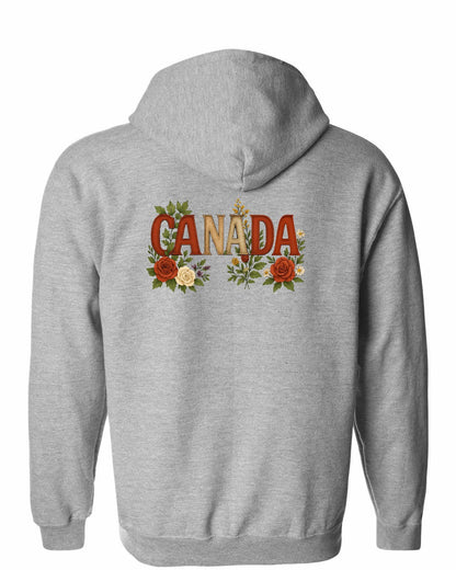 Canada Flowers Left Chest and Back Zip Hoodie - Gildan Canada (sewn Internationally)