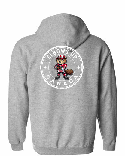 Elbows up Beaver Left Chest and Back Zip Hoodie - Gildan Canada (sewn Internationally)
