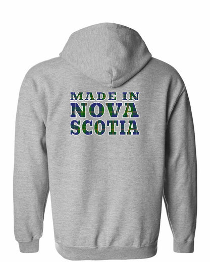 Made In Nova Scotia ( Tartan Lettering) Left Chest and Back zip-hoodie