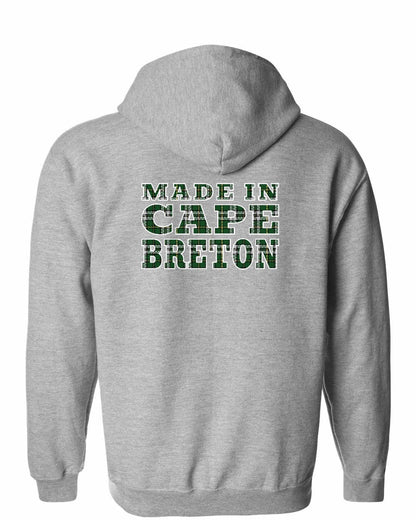 Made In Cape Breton Tartan Left Chest and Back Zip Hoodie