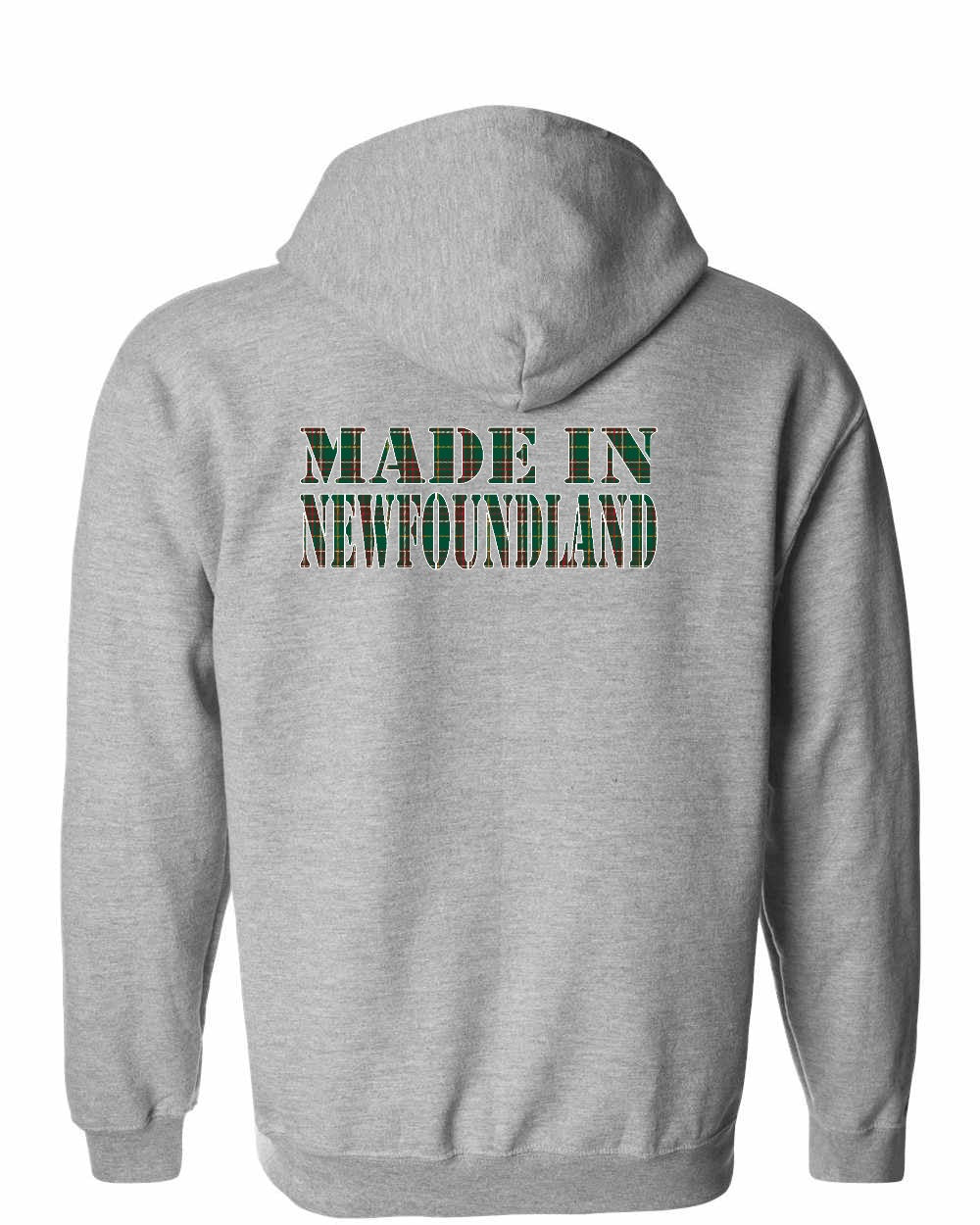 Made In Newfoundland ( Tartan Lettering) Left Chest and Back Zip Hoodie