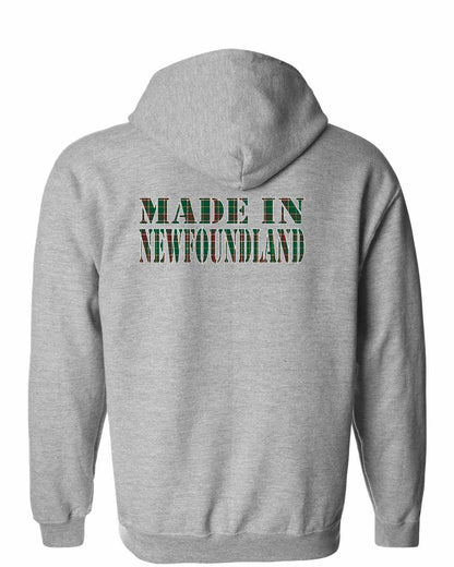 Made In Newfoundland ( Tartan Lettering) Left Chest and Back Zip Hoodie