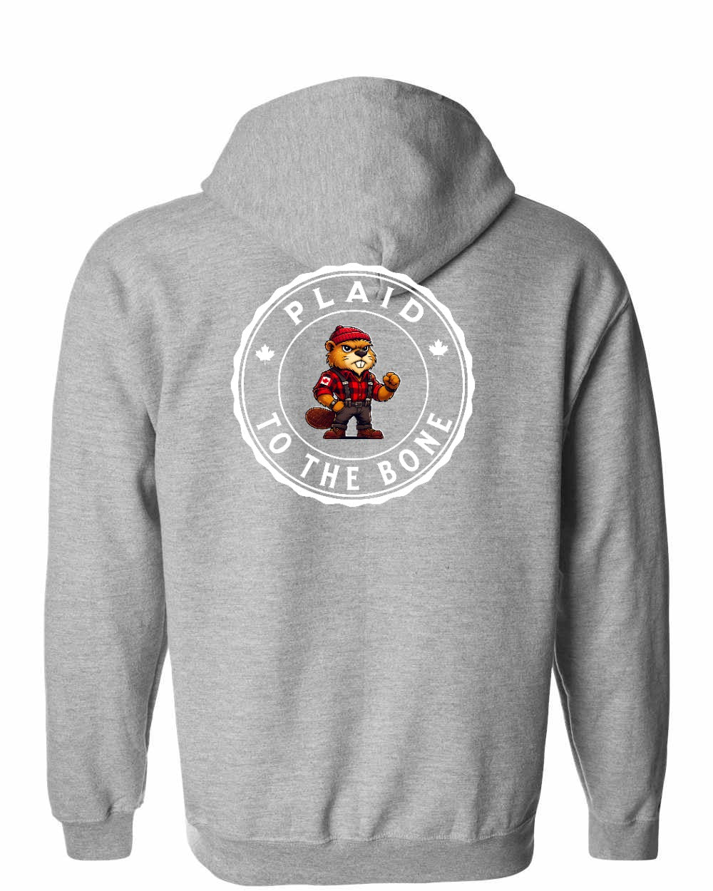 Plaid to the Bone Beaver Left Chest and Back Zip Hoodie - Gildan Canada (sewn Internationally) - Unisex