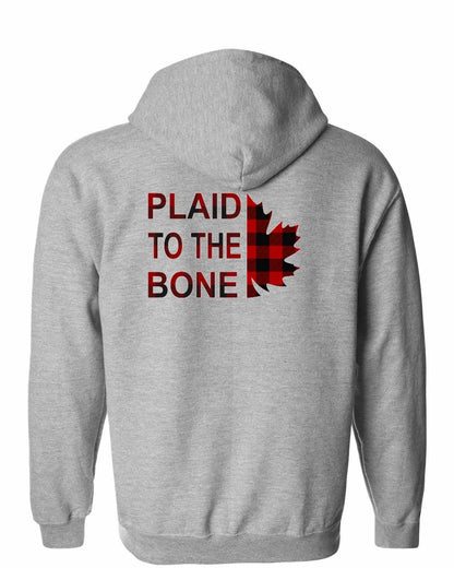 Plaid to the Bone Stacked Leaf Left Chest and Back Zip Hoodie - Gildan Canada (sewn Internationally)