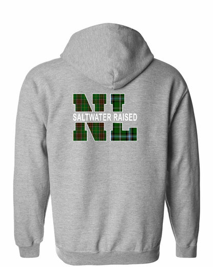 Newfoundland and Labrador Saltwater Raised Left Chest and Back Zip Hoodie