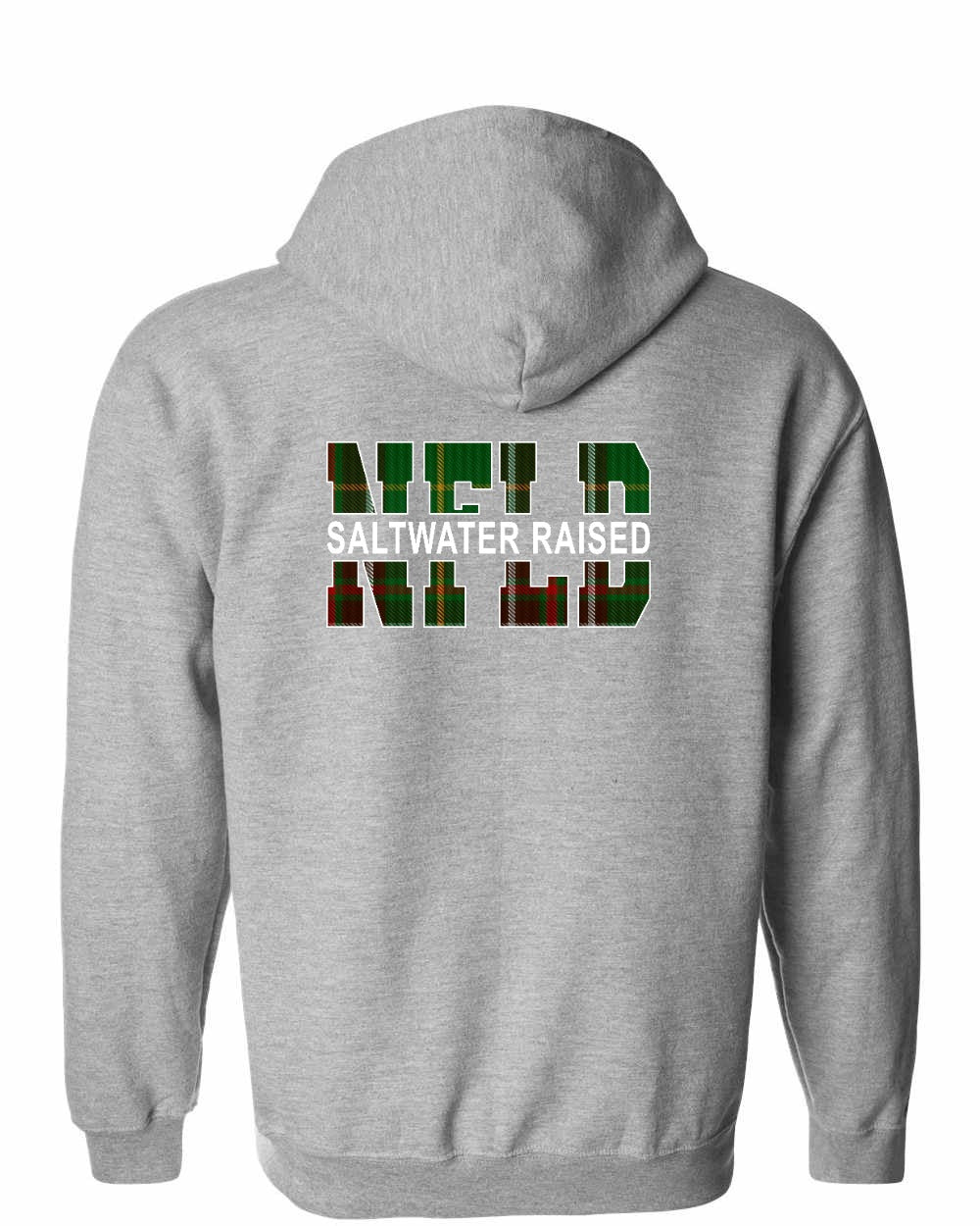 Newfoundland NFLD Saltwater Raised Left Chest and Back Zip Hoodie Printed NOT STITCHED