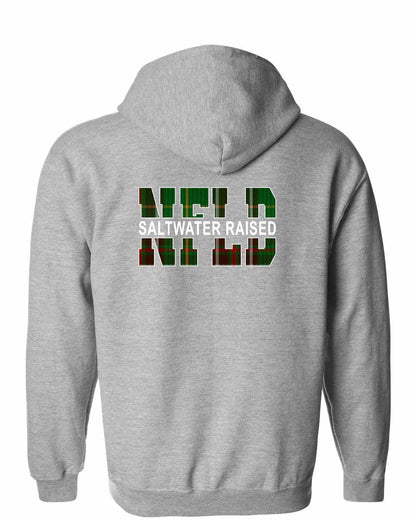 Newfoundland NFLD Saltwater Raised Left Chest and Back Zip Hoodie Printed NOT STITCHED