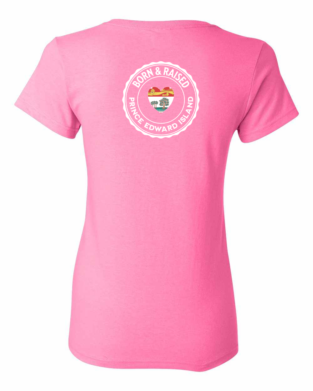 Born and Raised Heart Flag PEI Left Chest and Back Women's Tee