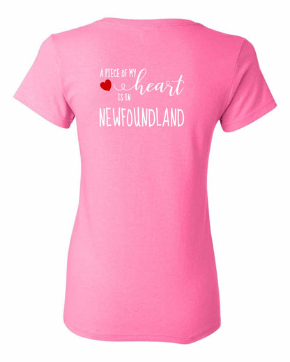 A piece of My heart in Newfoundland (Red Heart) Left Chest and Back Women's Tee