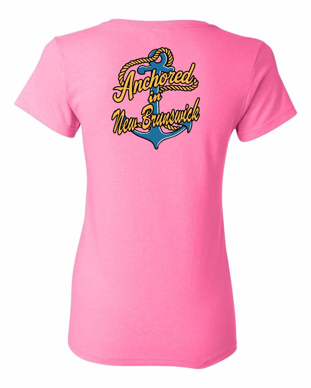 Anchored in New Brunswick Left Chest and Back Women's Tee