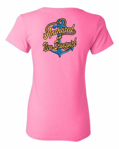 Anchored in New Brunswick Left Chest and Back Women's Tee