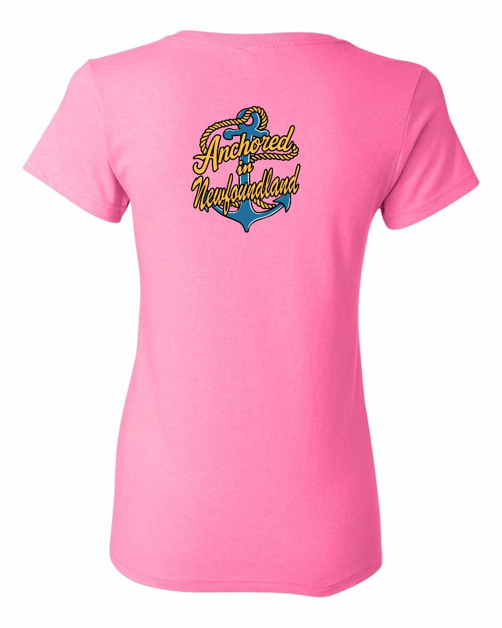 Anchored in NFLD (New Design) Left Chest and Back Women's Tee