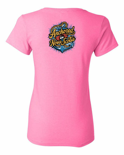 Anchored In Nova Scotia (Old Design) Left Chest and Back womens-tee