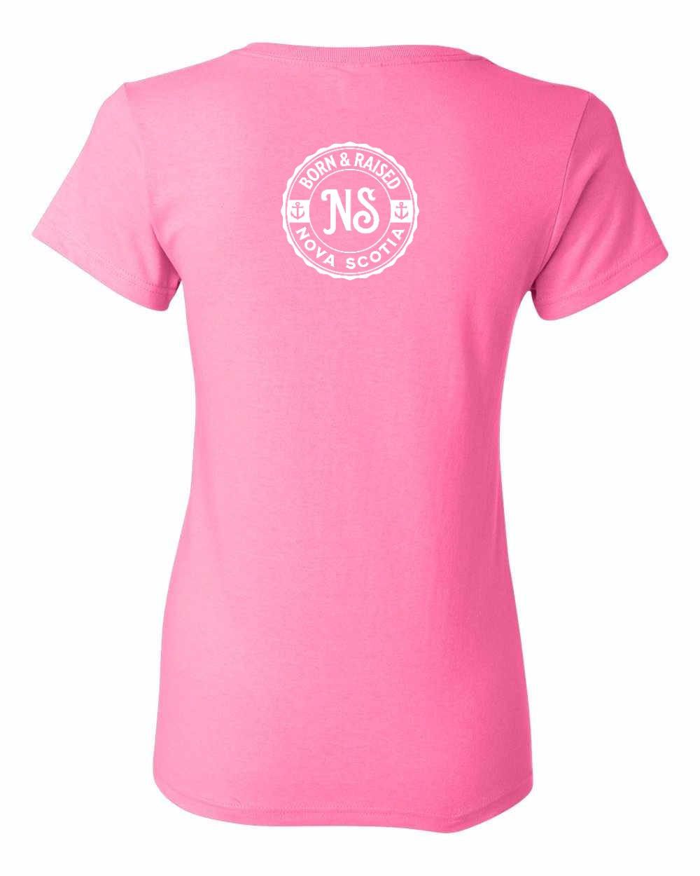 Born & Raised Nova Scotia Left Chest and Back womens-tee