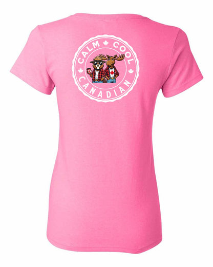 Calm Cool Canadian Beaver and Moose Left Chest and Back Women's Tee