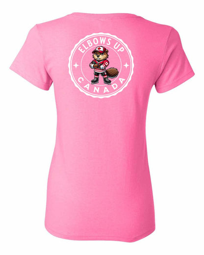 Elbows Up Beaver Left Chest and Back Women's Tee
