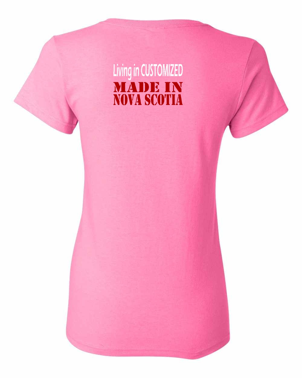 Living in Custom Made in Nova Scotia Left Chest and Back womens-tee