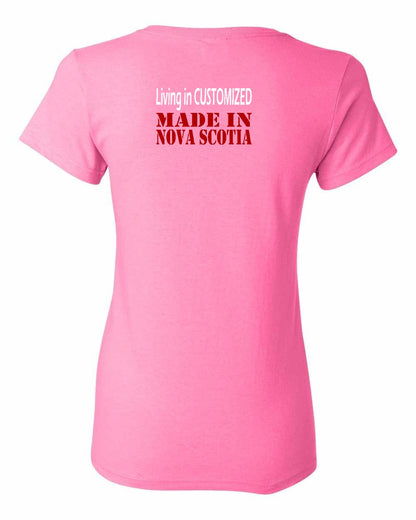 Living in Custom Made in Nova Scotia Left Chest and Back womens-tee