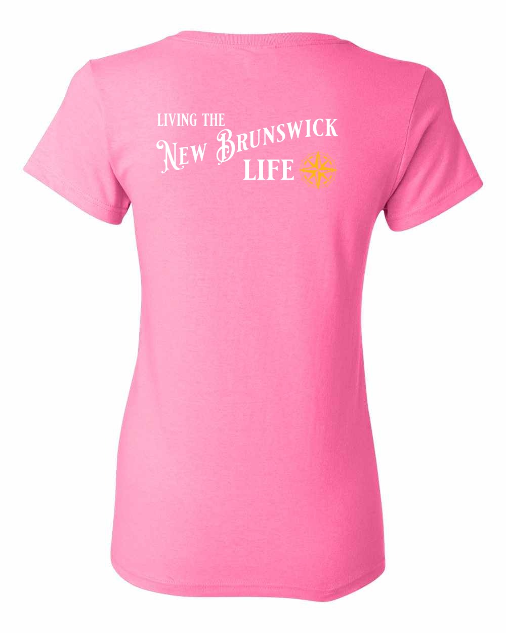 Living the New Brunswick Life yellow Left Chest and Back Women's Tee