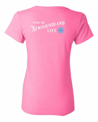 Living the Newfoundland Life blue Left Chest and Back Women's Tee