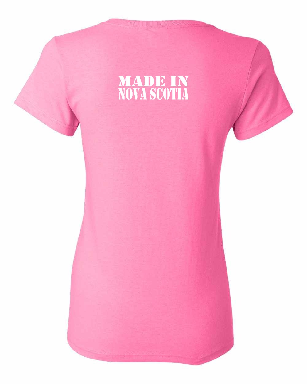 Made In Nova Scotia ( White Lettering) Left Chest and Back womens-tee