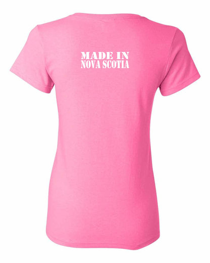 Made In Nova Scotia ( White Lettering) Left Chest and Back womens-tee