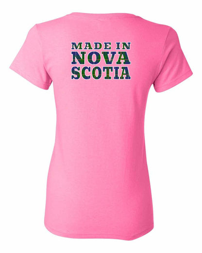 Made In Nova Scotia ( Tartan Lettering) Left Chest and Back womens-tee