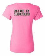 Made In NFLD ( Tartan Lettering) Left Chest and Back Women's Tee