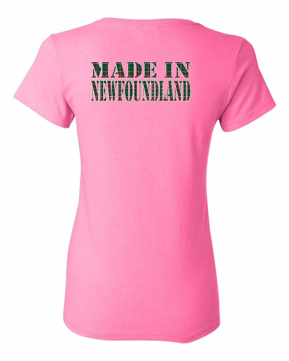 Made In NFLD ( Tartan Lettering) Left Chest and Back Women's Tee