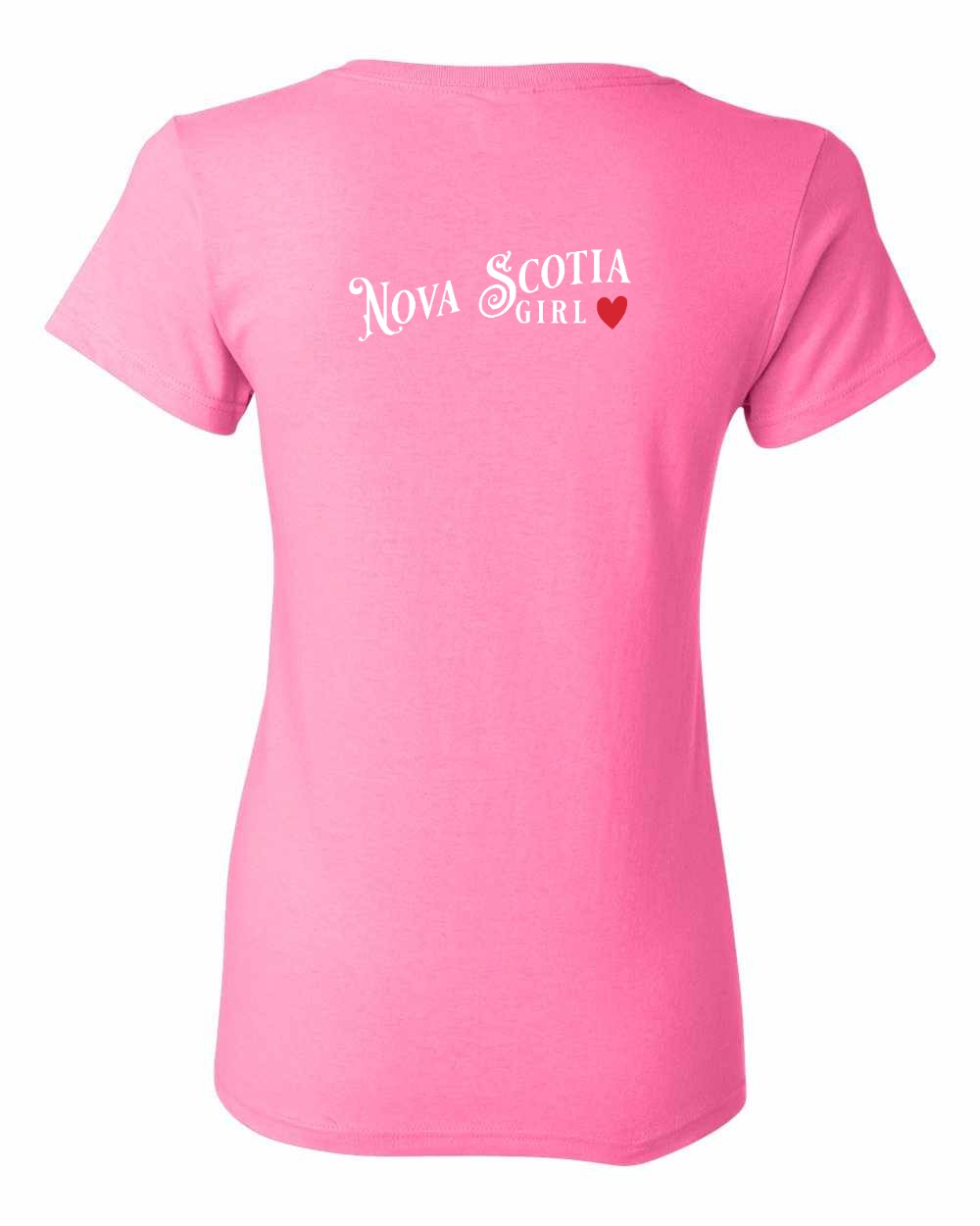 Nova Scotia Girl Red Heart Left Chest and Back womens-tee