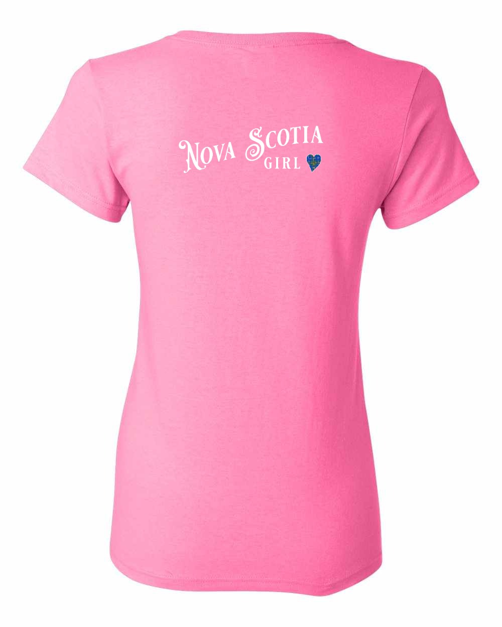 Nova Scotia Girl Tartan Heart Left Chest and Back womens-tee