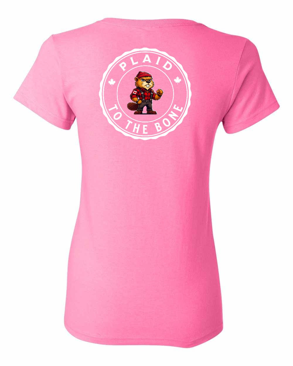 Plaid to the Bone Beaver Left Chest And Back Women's Tee - Gildan Canada (sewn Internationally)