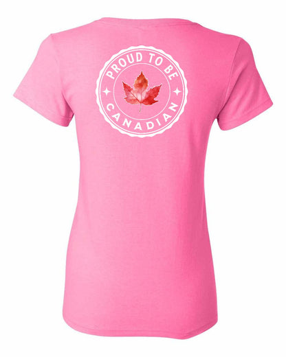 Proud to be Canadian Leaf Left Chest and Back Women's Tee