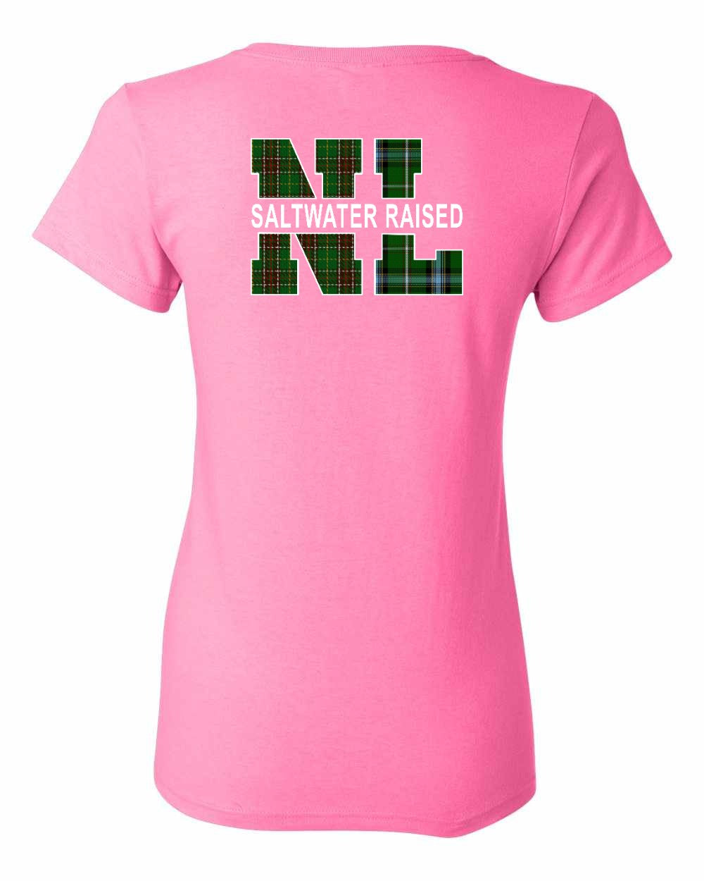 NFLD and Labrador Saltwater Raised Left Chest and Back Women's Tee