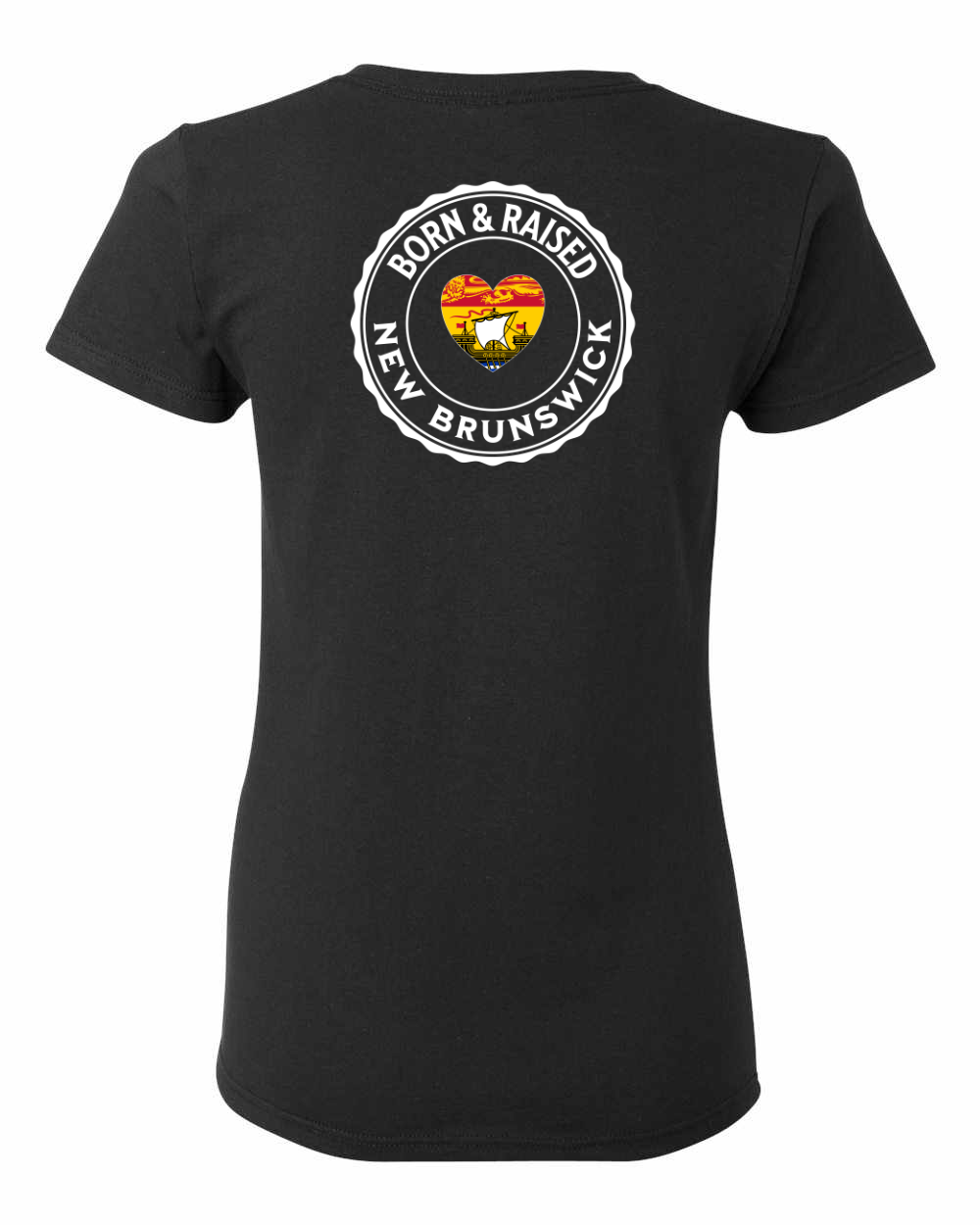 Born and Raised Heart Flag NB Left Chest and Back Women's Tee