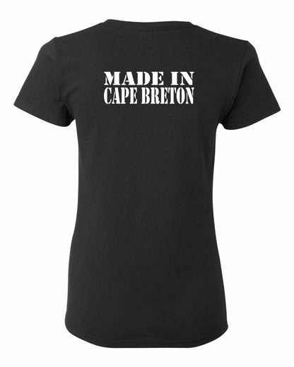 Made In Cape Breton White Left Chest and Back Women's Tee