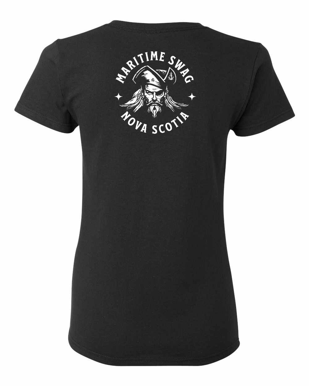 Maritime Swag Nova Scotia Pirate Left Chest and Back womens-tee